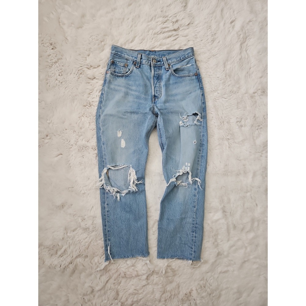 Levis Premium 501 Skinny Button‎ Fly Denim 25 Ripped Destroyed Grunge Y2K
